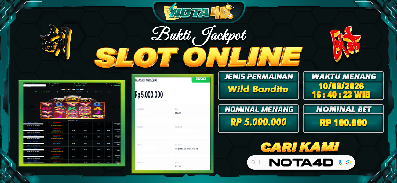 Bukti Kemenangan Besar Dibayar lunas Member NOTA4D RP 5.000.000, 10 September 2026