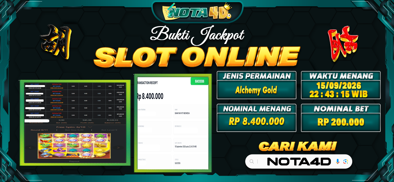 Bukti Kemenangan Besar Dibayar lunas Member NOTA4D RP 8.400.000, 15 September 2026
