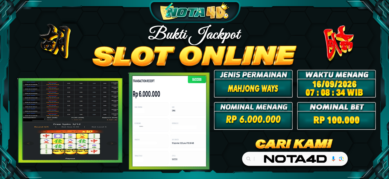 Bukti Kemenangan Besar Dibayar lunas Member NOTA4D RP 6.000.000, 16 September 2026